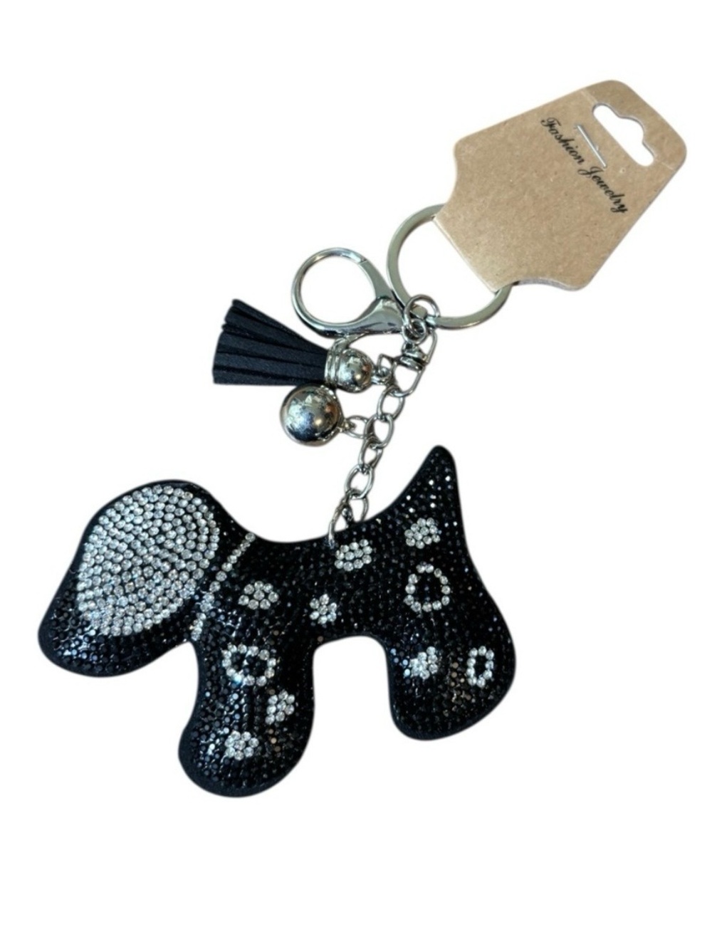 Fashion Jewelry Sparkling Black and Silver Dog Keychain Purse charm